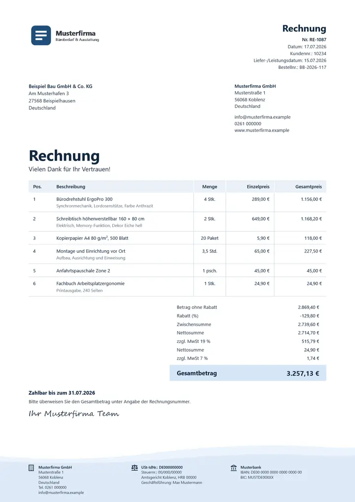 Rechnung im Design OfficeOmni Brise, erzeugt mit OfficeOmni
